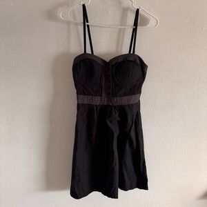 American Eagle Sweetheart Black & Grey A-Line Dress Size 6 Goth Cotton Smocked
